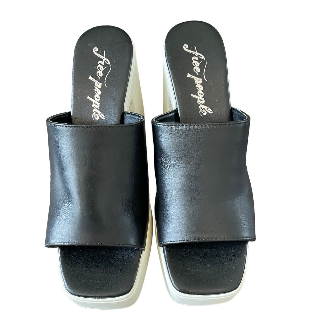 FREE PEOPLE Zoe Platform Slide Sandals Slip On Leather Black Size 39.5 / US 9.5 - Picture 5 of 12